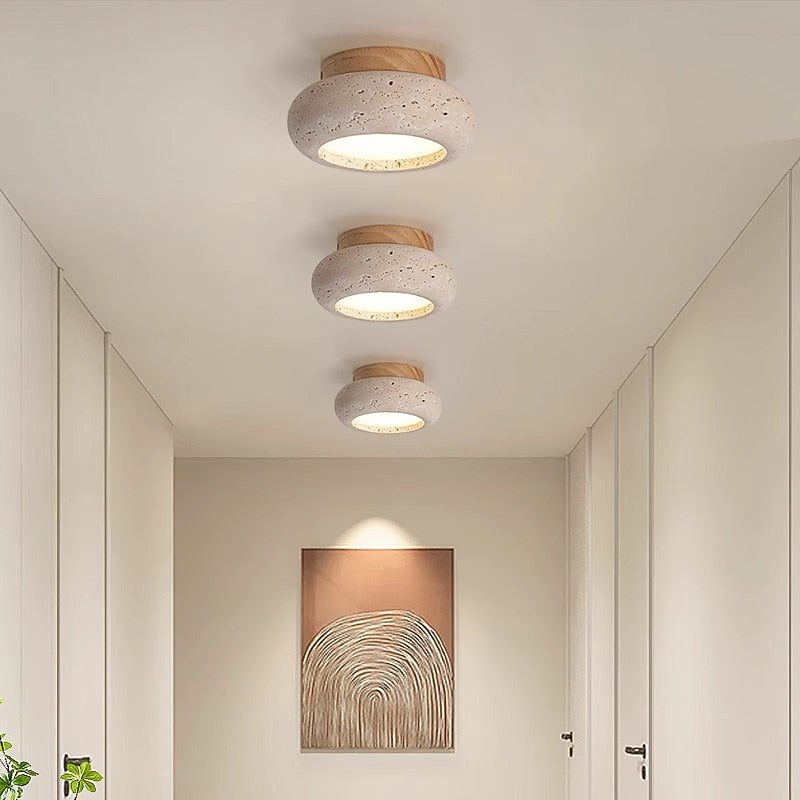 Wabi-Sabi Travertine Drum Ceiling Light