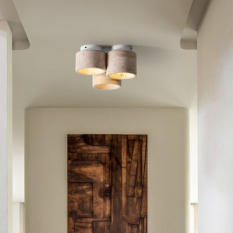 Wabi-Sabi Travertine Drum Ceiling Light