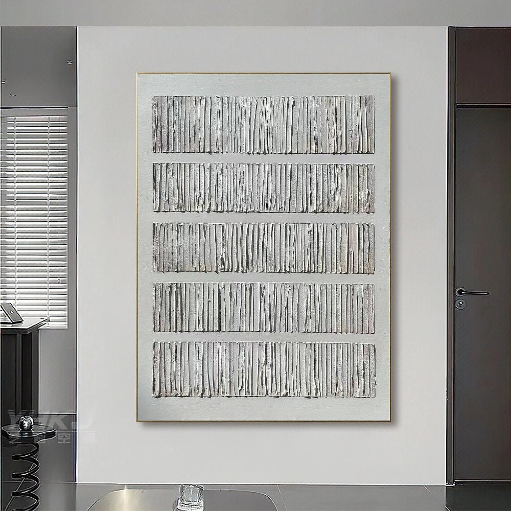White Linear Relief Abstract Painting