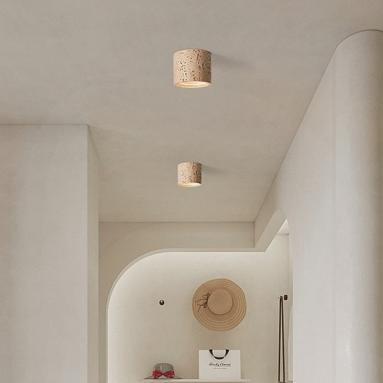 Wabi-Sabi Travertine Drum Ceiling Light