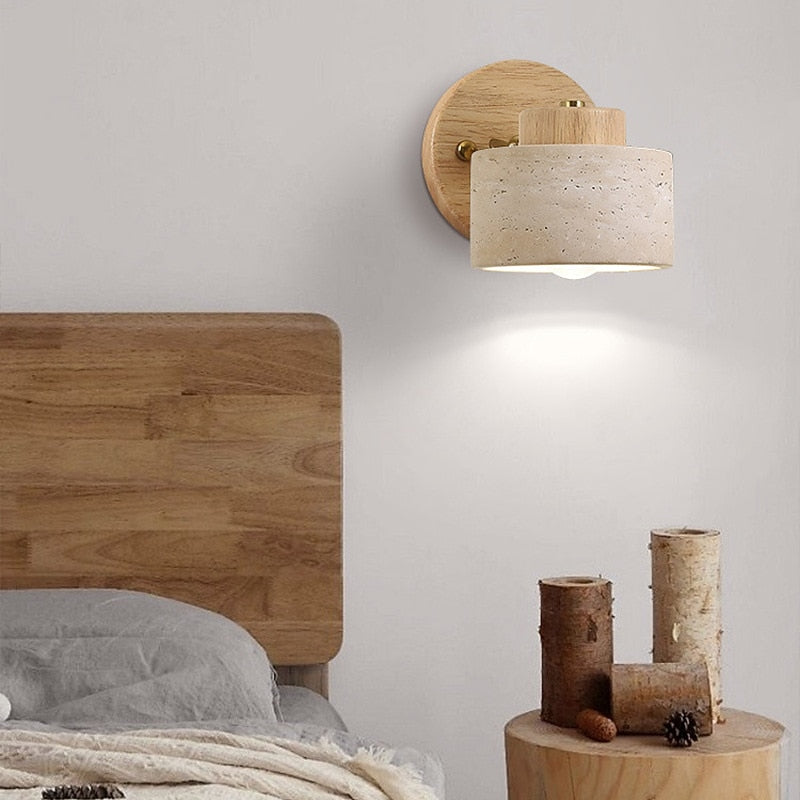 Wabi-Sabi Travertine Cylinder Wall Light