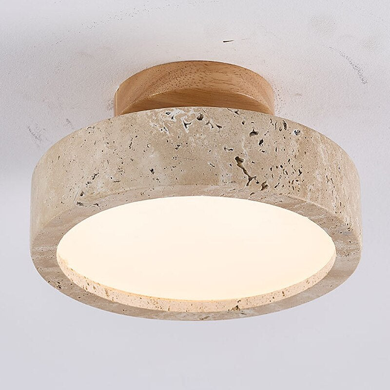 Wabi-Sabi Travertine Drum Ceiling Light