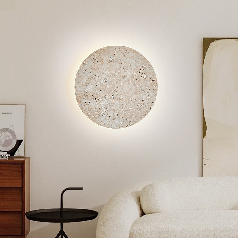Wabi-Sabi Travertine Disc Wall Light