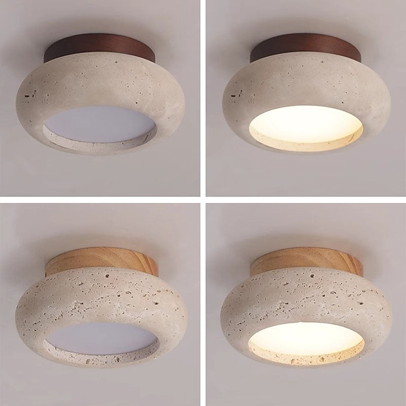 Wabi-Sabi Travertine Drum Ceiling Light