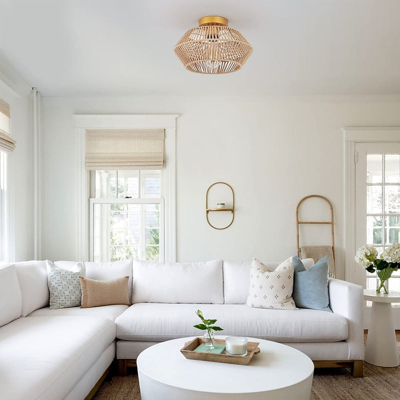 Boho Rattan Drum Ceiling Light