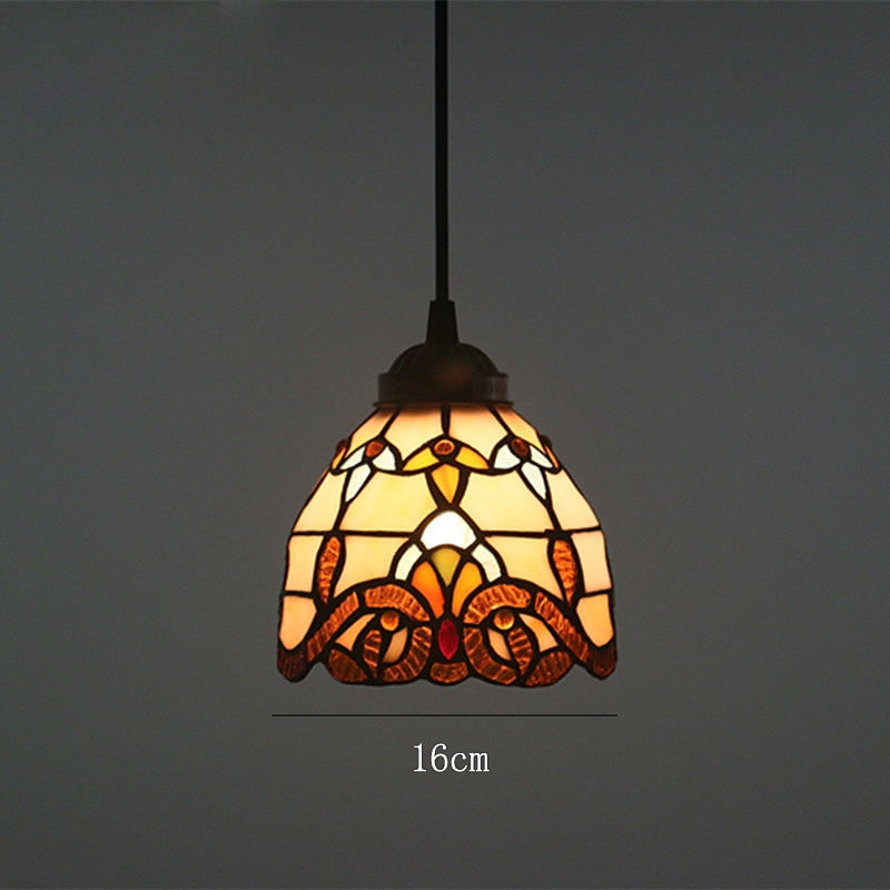 Vintage Stained-Glass Dome Pendant Light