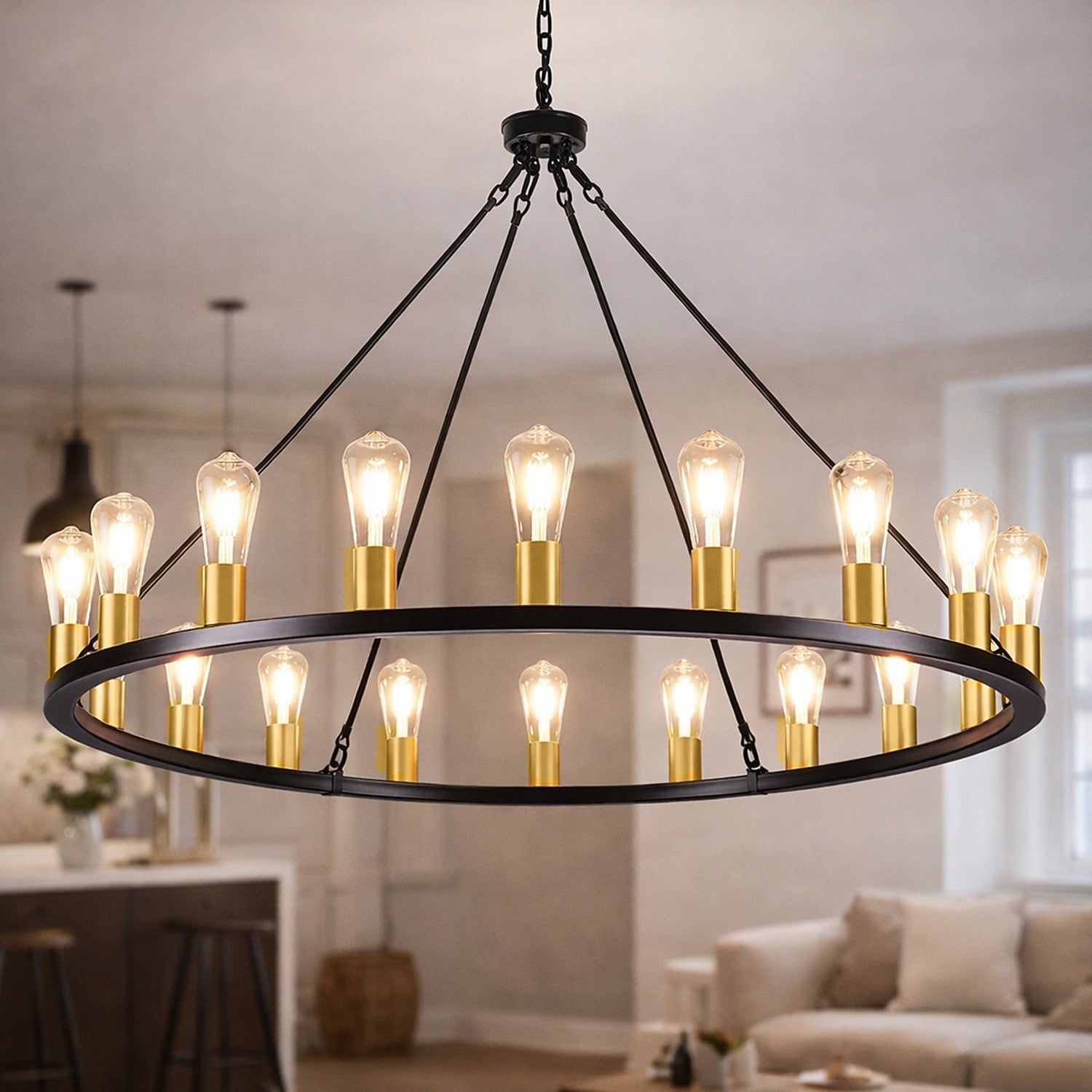 Industrial Metal Wagon-Wheel Chandelier