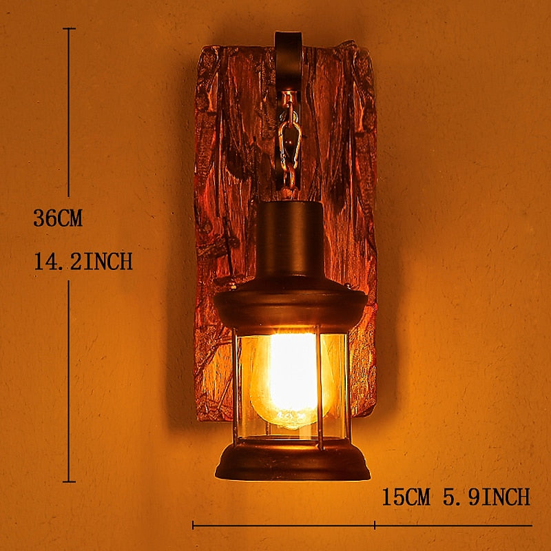 Industrial Wood Lantern Wall Light