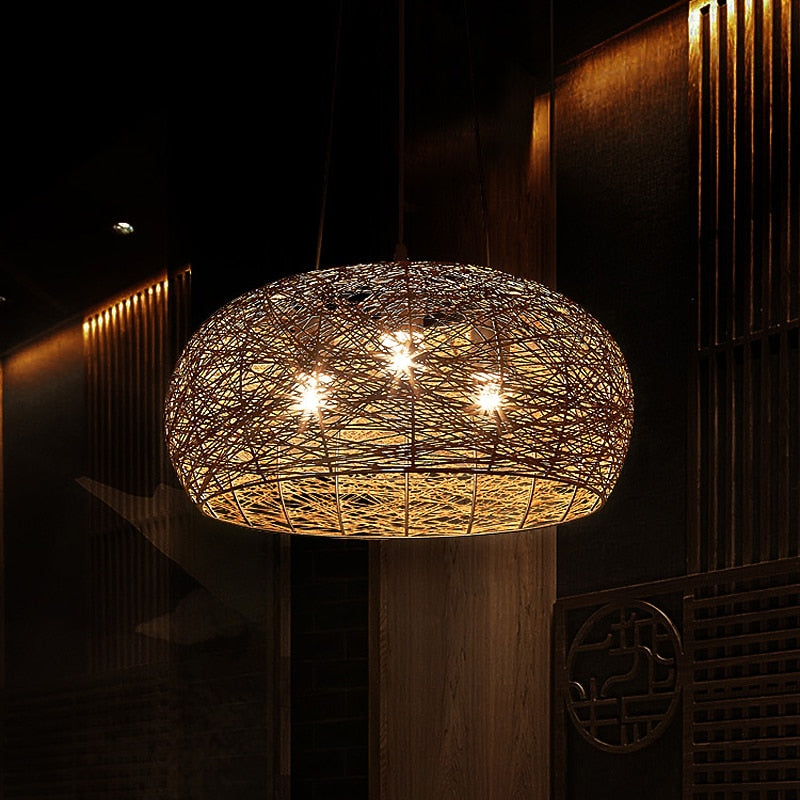 Boho Rattan Dome Pendant Light