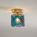 Vintage Stained-Glass Cylinder Ceiling Light