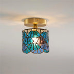 Deckenleuchte im Vintage-Stil mit zylindrischem Buntglasschirm