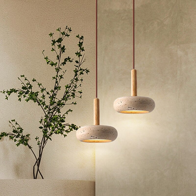 Wabi-Sabi Travertine Disc Pendant Light