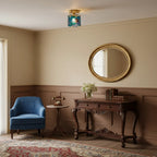 Deckenleuchte im Vintage-Stil mit zylindrischem Buntglasschirm