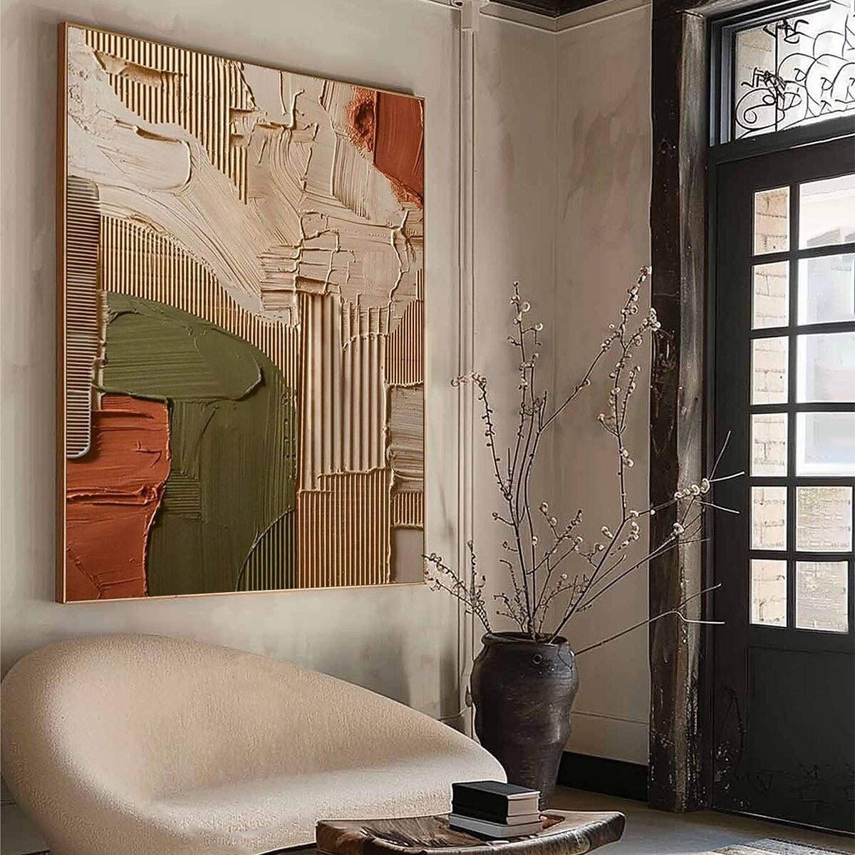Earth-Tone Geometric Textured Painting