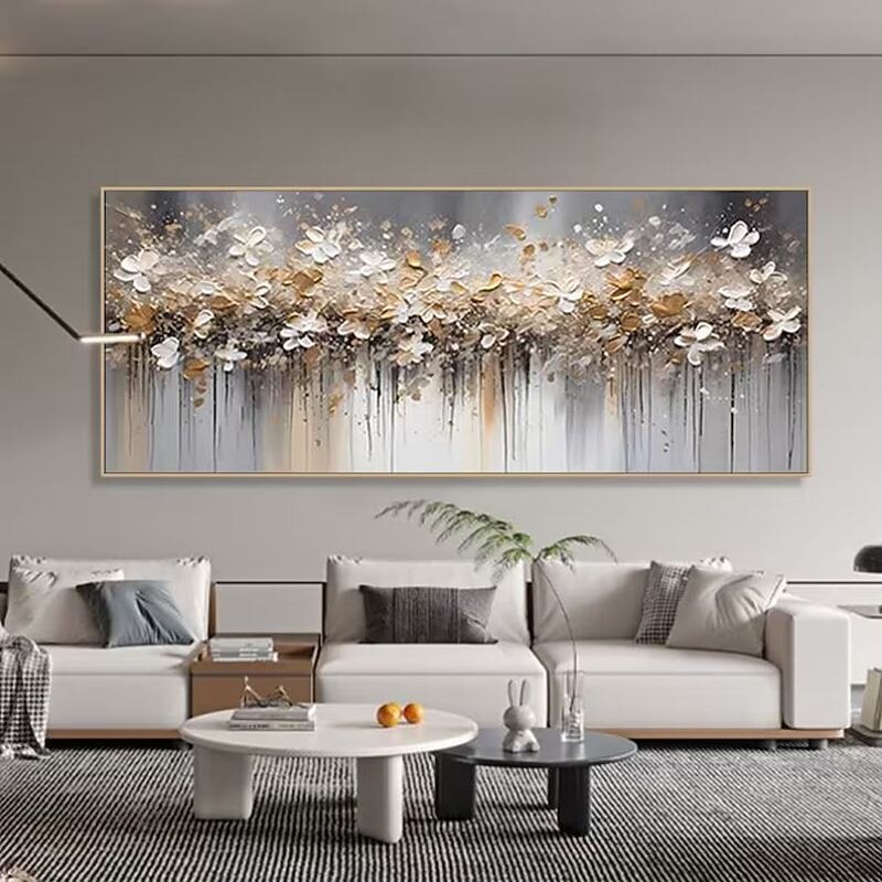 Gold and White Blossom Painting