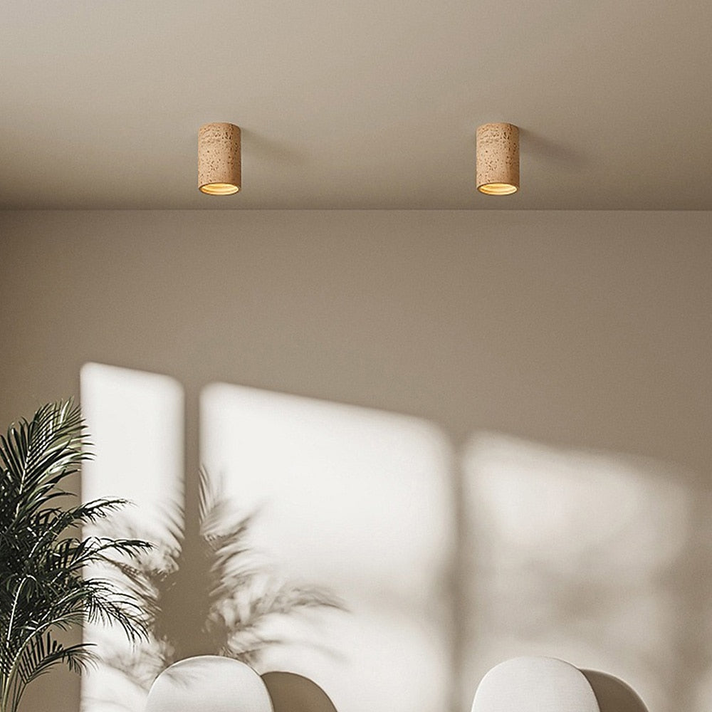 Wabi-Sabi Travertine Cylinder Ceiling Light