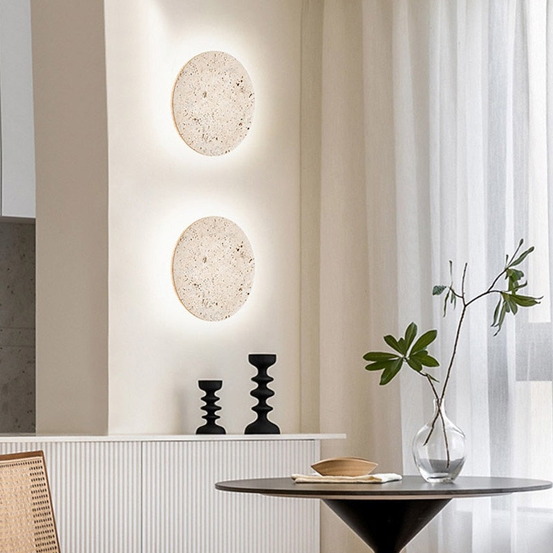 Wabi-Sabi Travertine Disc Wall Light