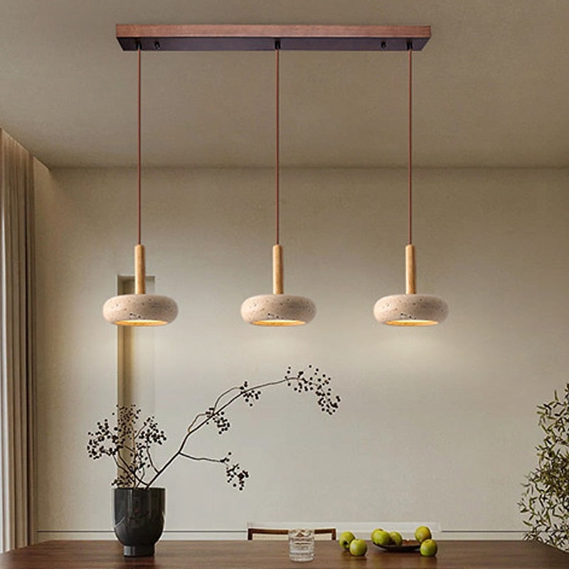 Wabi-Sabi Travertine Disc Pendant Light