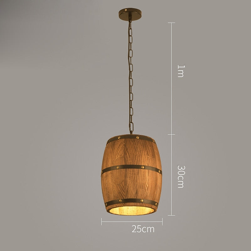Rustic Wood Barrel Pendant Light