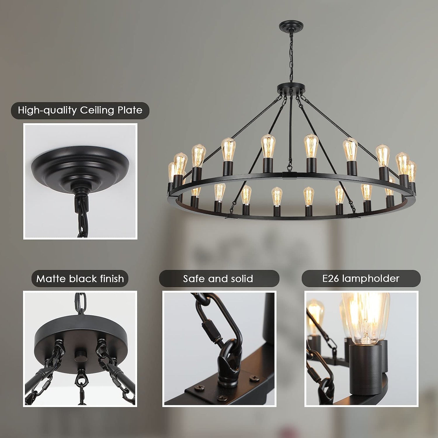 Industrial Metal Wagon-Wheel Chandelier