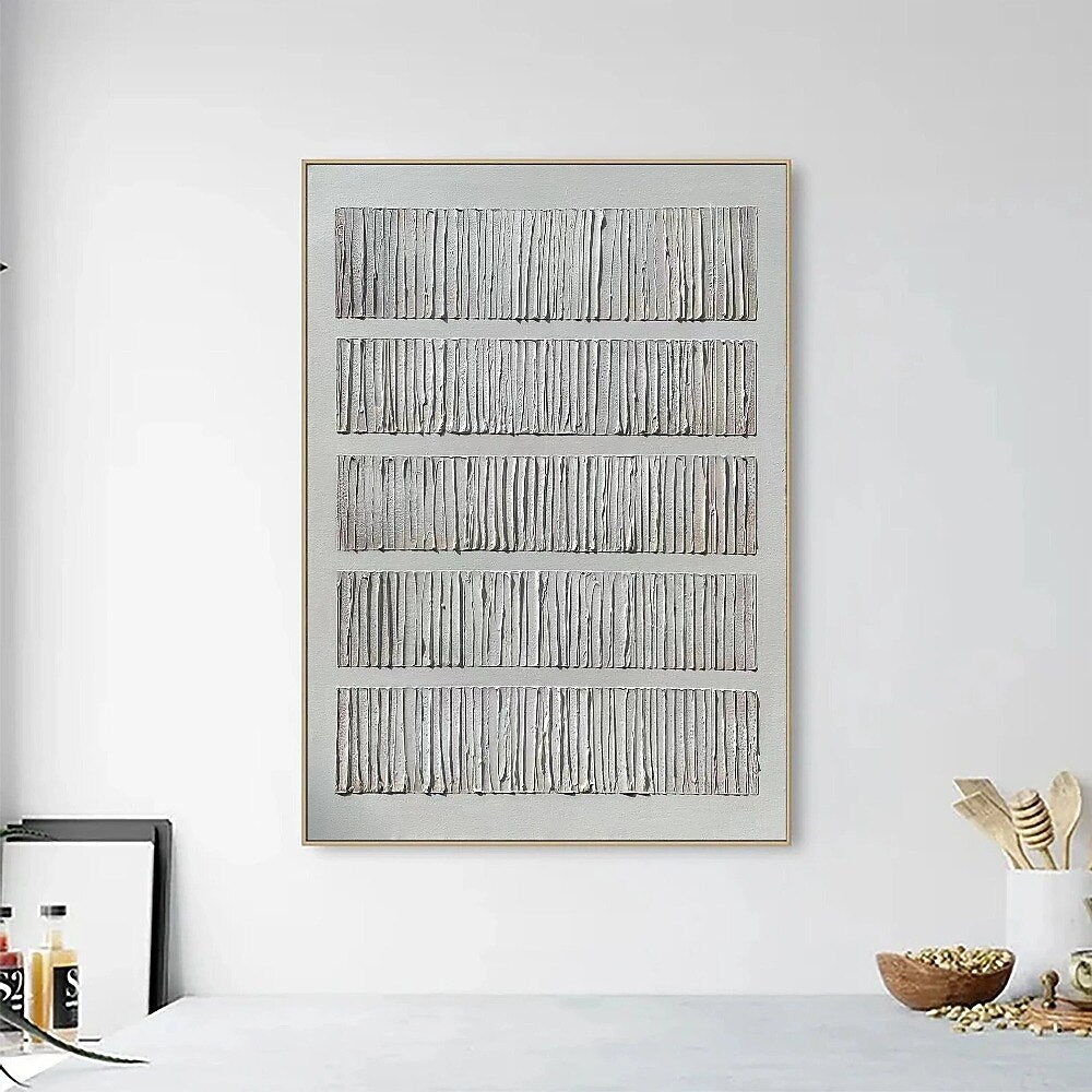White Linear Relief Abstract Painting