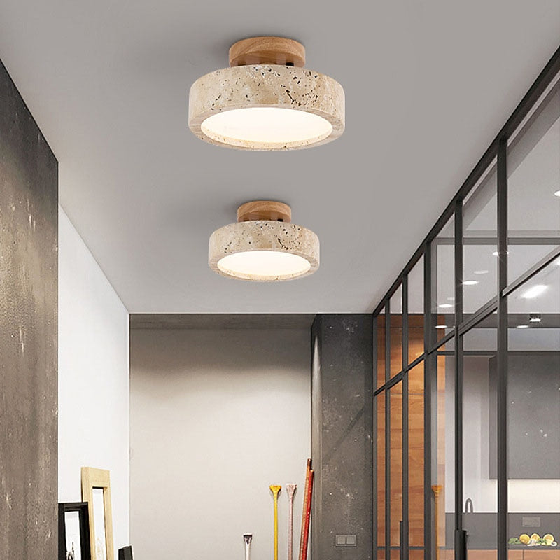 Wabi-Sabi Travertine Cylinder Ceiling Light