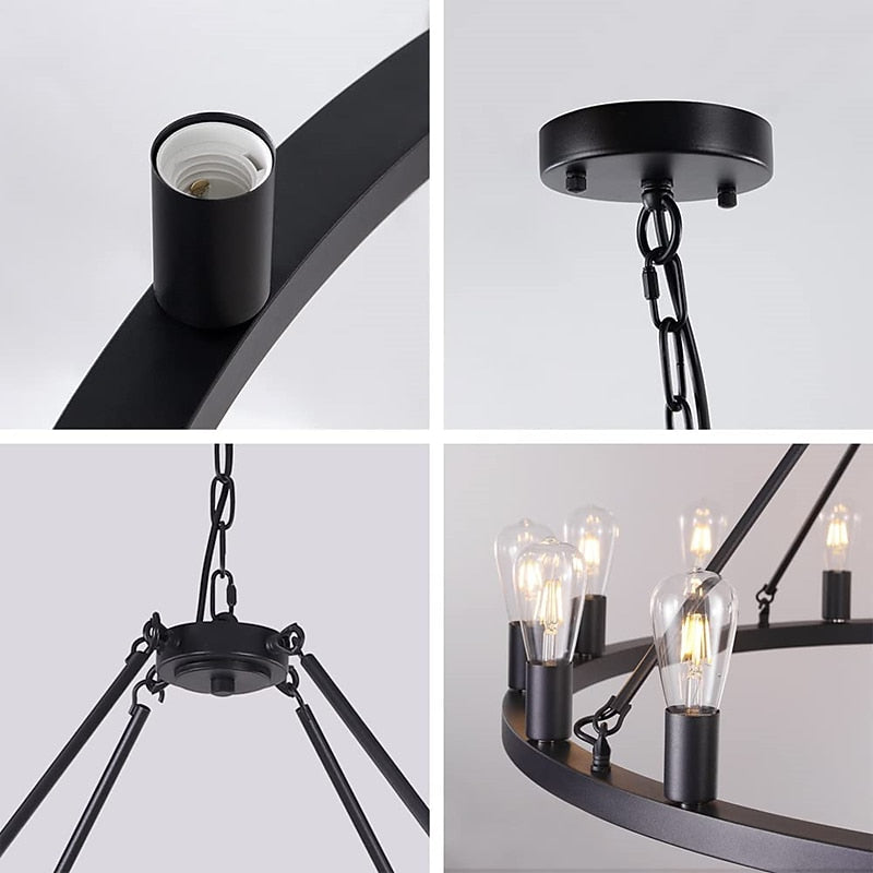 Industrial Metal Wagon-Wheel Chandelier