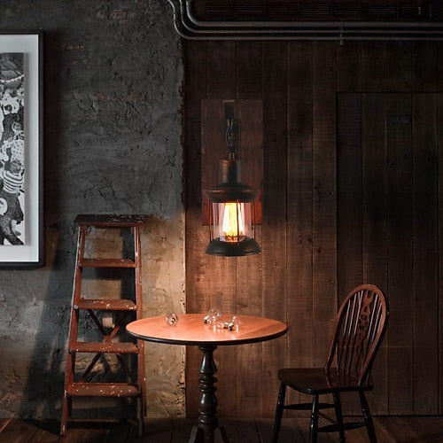 Industrial Wood Lantern Wall Light
