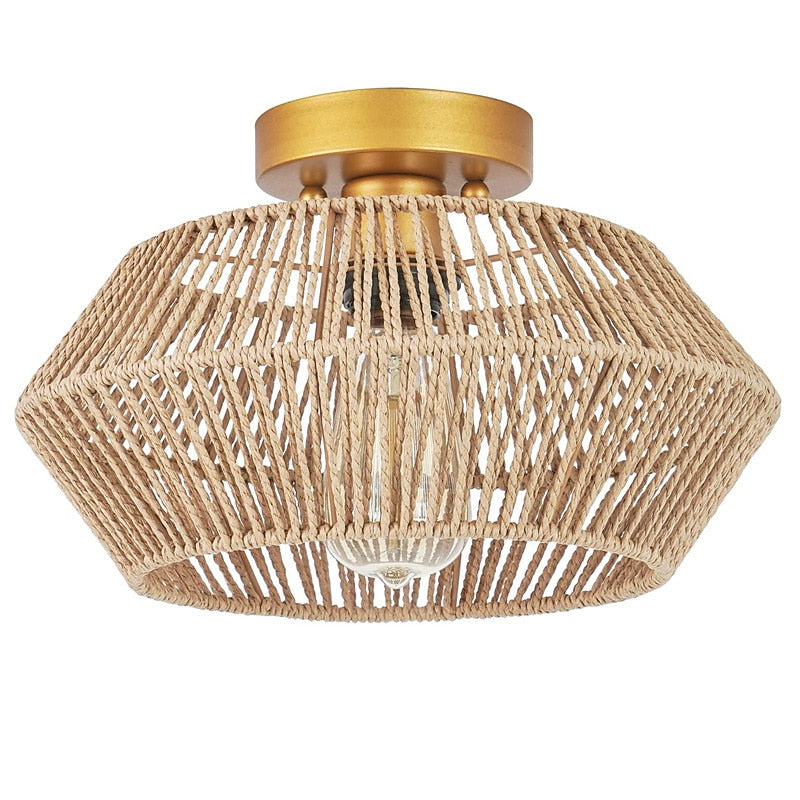 Boho Rattan Drum Ceiling Light