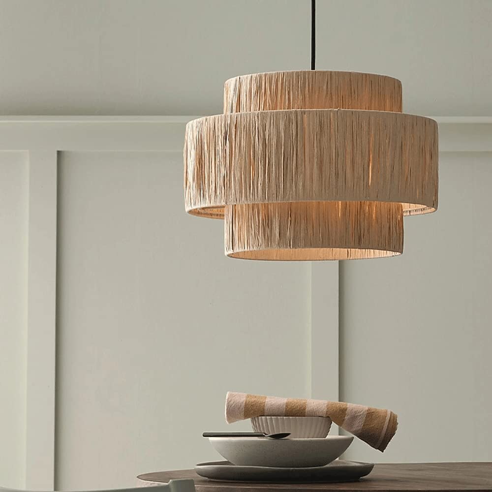 Boho Rattan Drum Pendant Light