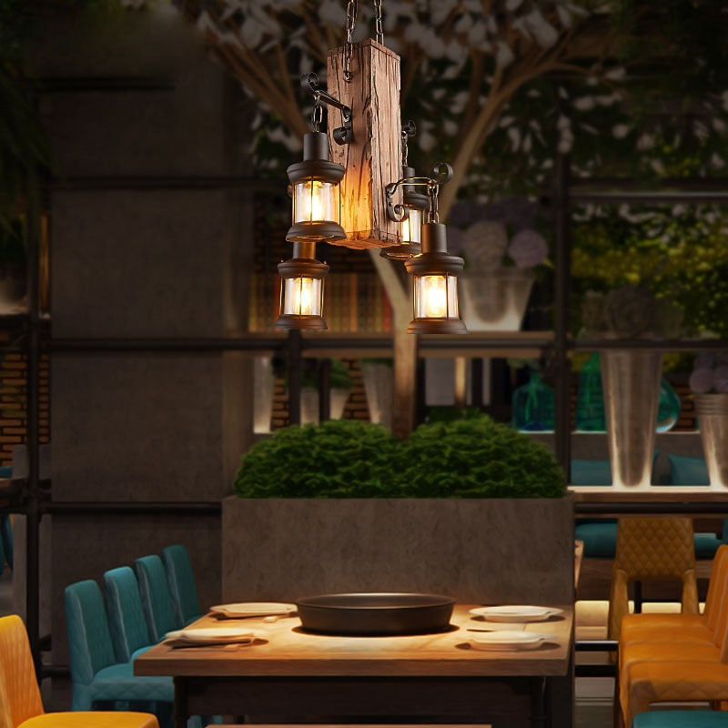 Industrial Glass Cluster-Lantern Pendant Light