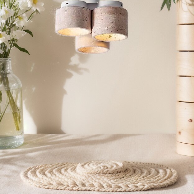 Wabi-Sabi Travertine Drum Ceiling Light